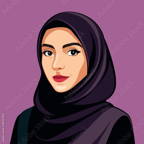 vector beautiful muslim woman in black hijab is