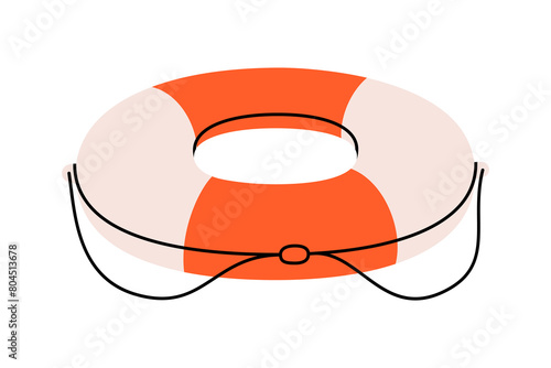 Hand drawn cute cartoon illustration of lifebuoy. Flat vector safety buoy in doodle style. Support or help on water icon. Protection or assistance. Save from crisis. SOS. Danger situation. Isolated.