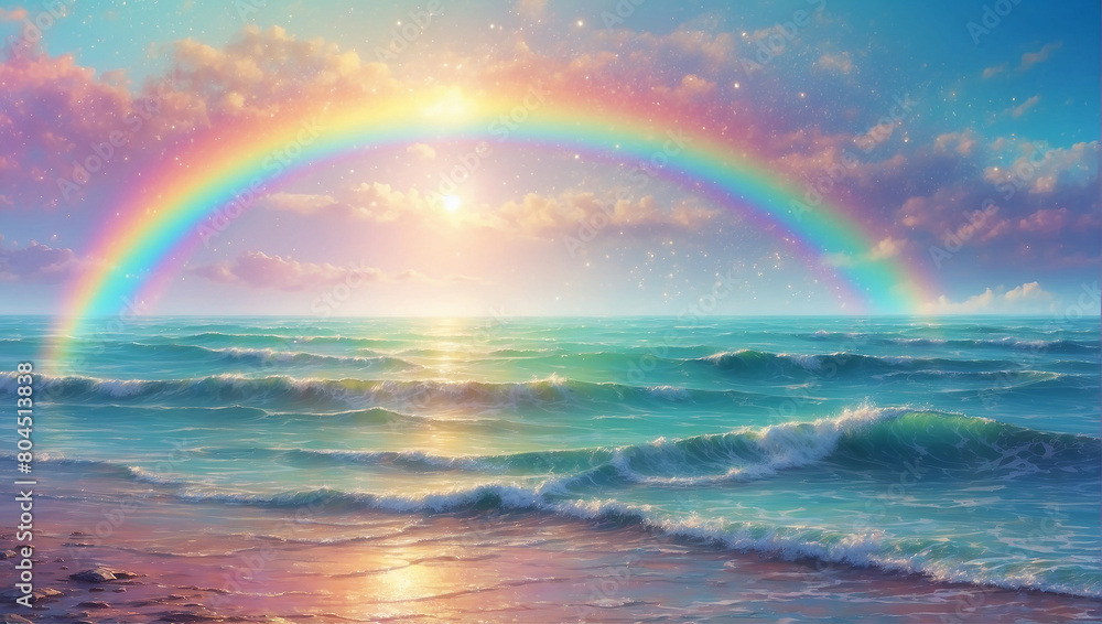 a rainbow over the ocean.