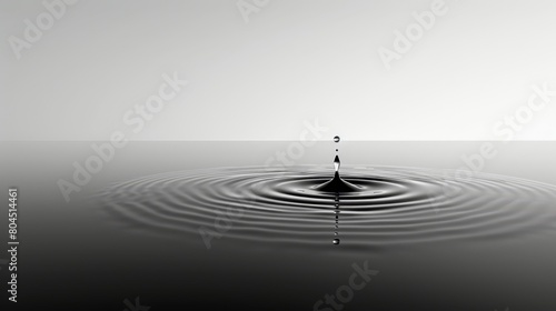   A monochrome image of a solitary water droplet atop another