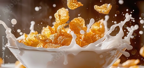 Corn flakes with milk splash ai generated high quality image