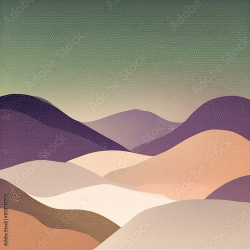landscape with dunes.a sophisticated abstract poster or banner backdrop with a noisy color gradient background incorporating shades of purple  green  brown  white  and beige. The composition balances 