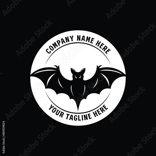 Black Dark Night Moon with Bat Silhouette for Horror Halloween Illustration Design