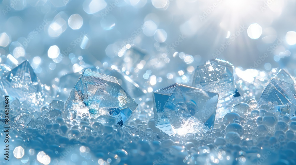 A collection of ice cubes atop blue-hued ice crystals' pile A collection of ice cubes atop blue-hued ice crystals' pile