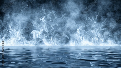  water appears black and white, with considerable smoke rising from its surface photo