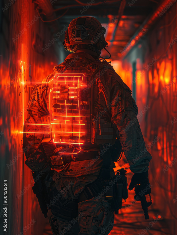 Innovative: Translucent soldier, geometric shapes, cloaking.generative ai Innovative: Translucent soldier, geometric shapes, cloaking.generative ai