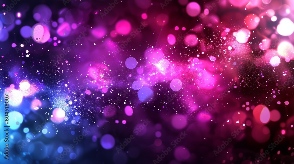    pink, blue, and purple lights against a black background with a bokeh effect