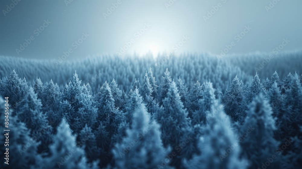 A forest teeming with tall trees beneath a blue sky Sun rays filter through tree limbs in the distance A forest teeming with tall trees beneath a blue sky Sun rays filter through tree limbs in the distance