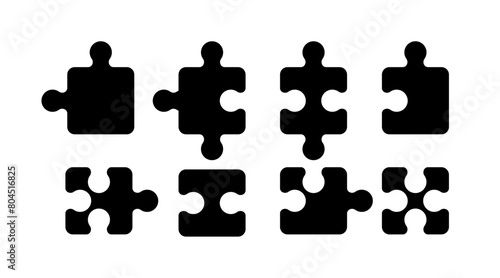 Black Jigsaw Vector Icon set, For Boardgame and Puzzel Graphic Elements Design,Modern symbol.