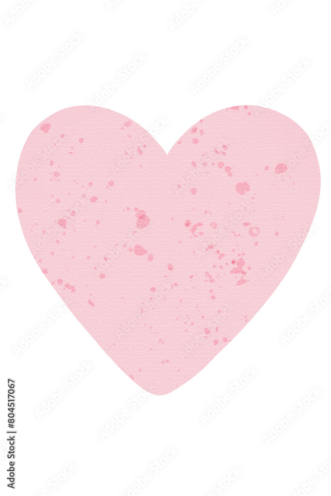 Pink heart textured effect, isolated on white background. Hand drawn digital illustration by watercolor brushes. For sticker, greeting card, print, any DIY.