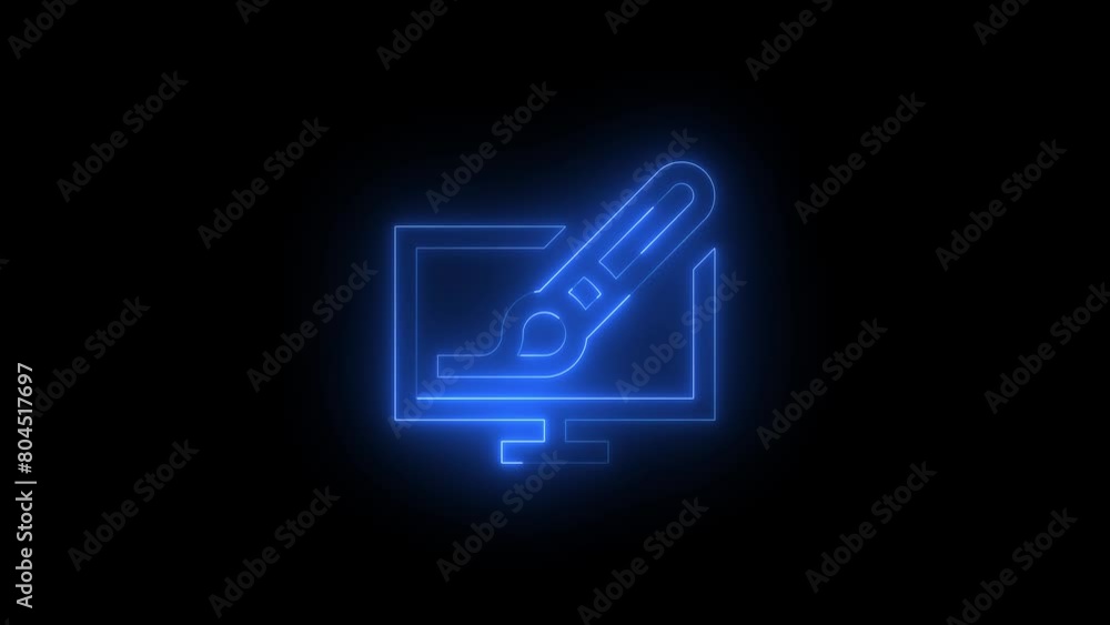 Neon glowing blue color personalize device icon on black background animation Neon glowing blue color personalize device icon on black background animation