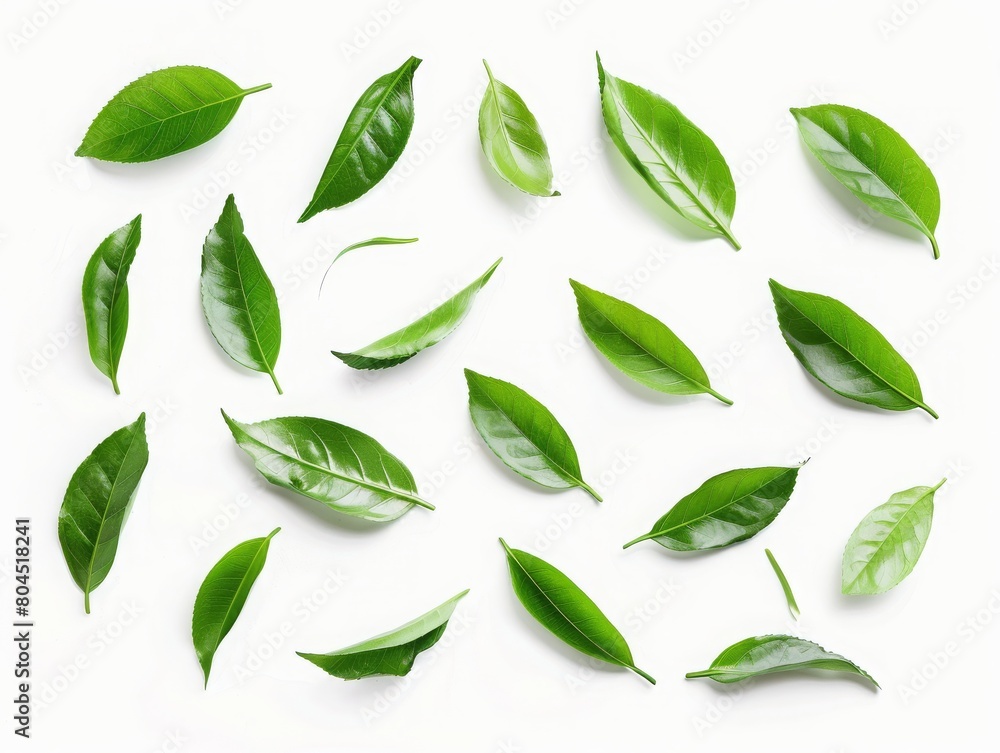 Grey tea leaves on white background, modern and minimalistic design with transparent cutout effect. Grey tea leaves on white background, modern and minimalistic design with transparent cutout effect.