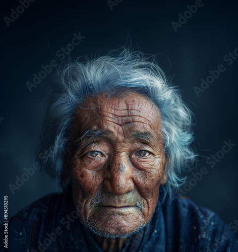 portrait image of an older male with tired face and looking at the camera  image created with ia