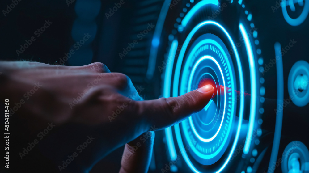 Hand interacting with a futuristic digital interface, illustrating the integration of advanced touch technology in modern devices. Hand interacting with a futuristic digital interface, illustrating the integration of advanced touch technology in modern devices.