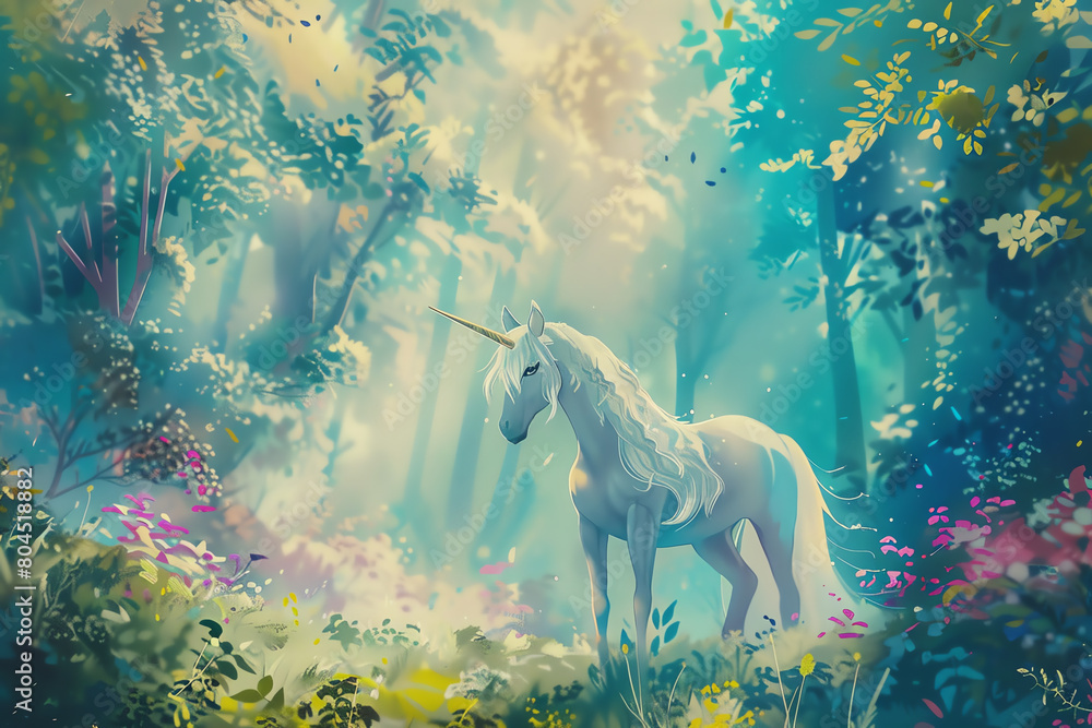 Craft a scene with ethereal unicorns wandering through holographic gardens, utilizing vivid watercolor medium for a dreamy aesthetic Craft a scene with ethereal unicorns wandering through holographic gardens, utilizing vivid watercolor medium for a dreamy aesthetic