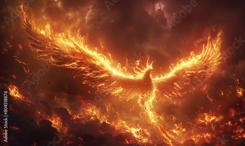 Fiery Phoenix Rising Artwork , generate AI