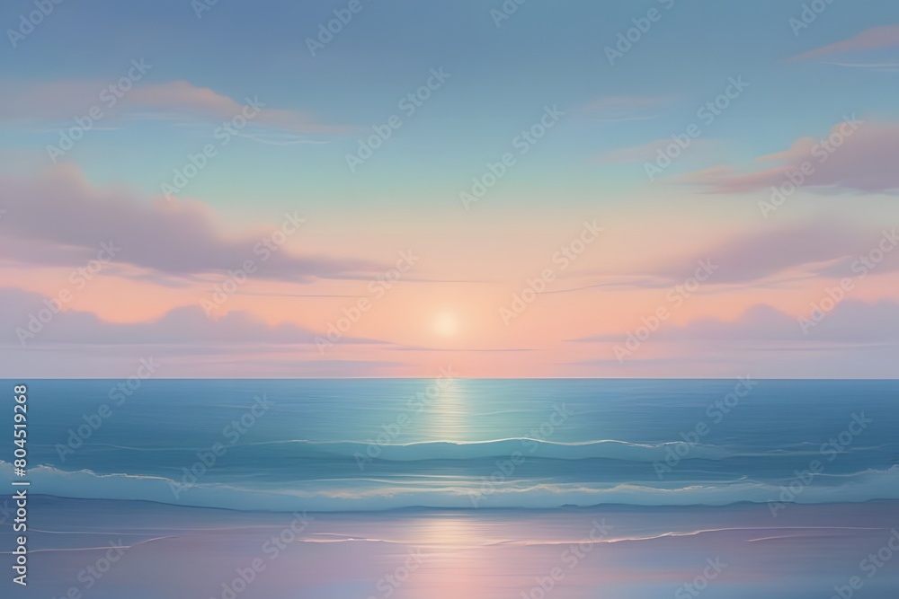 Tranquil twilight seascape. Deep blue ocean stretching to the horizon.