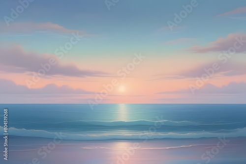 Tranquil twilight seascape. Deep blue ocean stretching to the horizon. © AnggunPermata