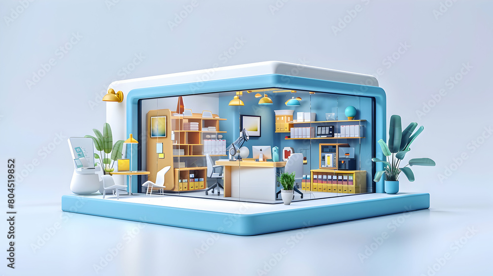 Naklejka premium 3D Icon: Dynamic Workplace Concept - Showcase Vibrant Advertisement in Cartoon Style for Business Energy, Collaboration, and Innovation
