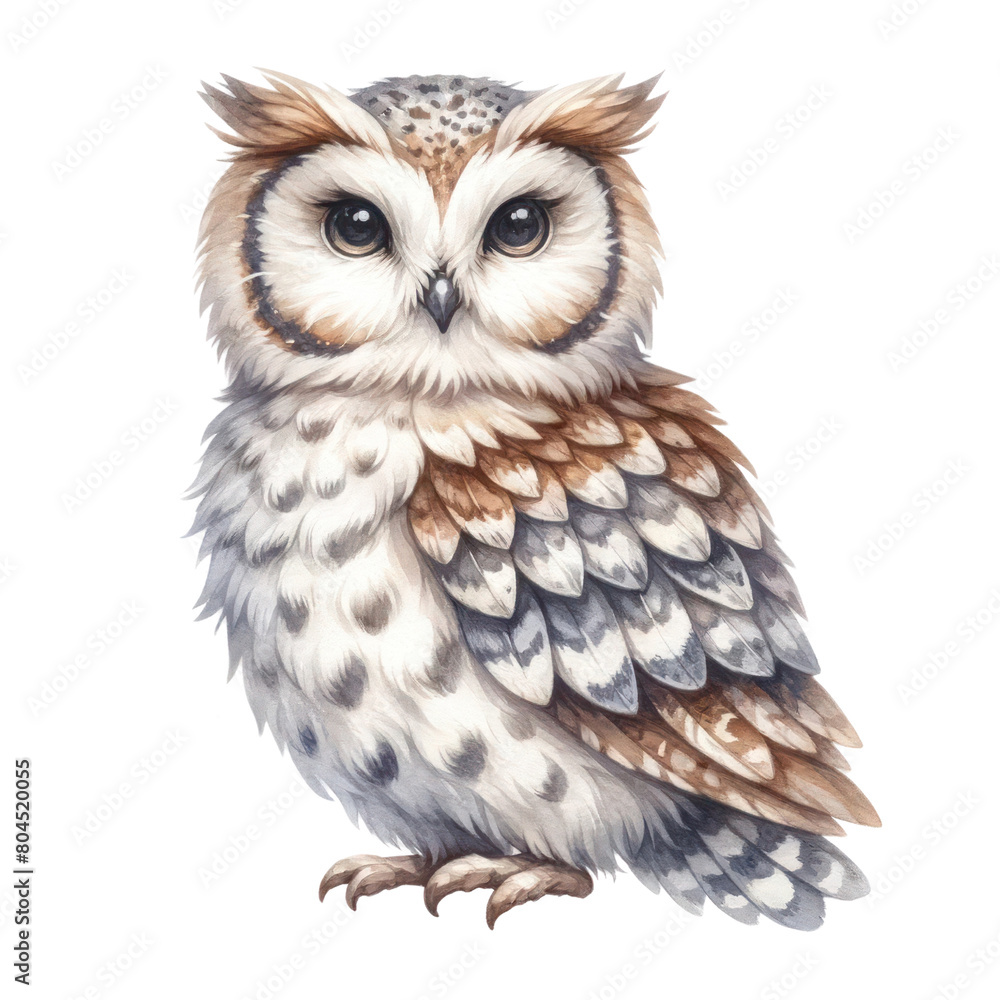 Fototapeta premium A cute cartoon owl with big eyes and a fluffy body.