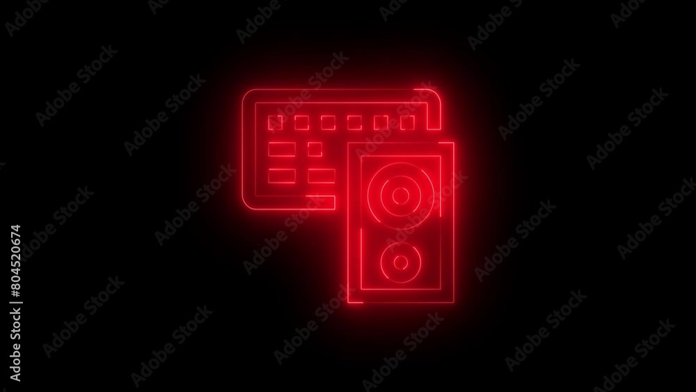 Neon glowing red color devices icon on black background animation Neon glowing red color devices icon on black background animation
