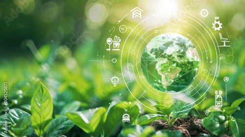 Wallpaper Mural Environment World Earth Day, Green Earth with Environment icons. Saving the environment, and environmentally sustainable, Environmental technology. Torontodigital.ca