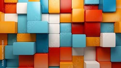 A Vivid 3D Rendered Wall of Colorful Geometric Blocks.