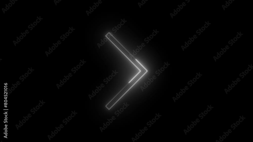 Neon glowing white color chevron right arrow icon on black background animation Neon glowing white color chevron right arrow icon on black background animation