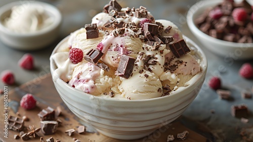 Rocky Road Ice Cream on a bowl with nuts and marshmallows