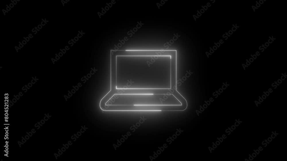 Neon glowing white color system device icon on black background animation Neon glowing white color system device icon on black background animation