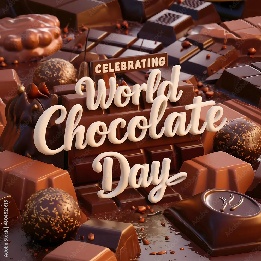 Realistic world chocolate day illustration with chocolate sweets- generative ai Realistic world chocolate day illustration with chocolate sweets- generative ai