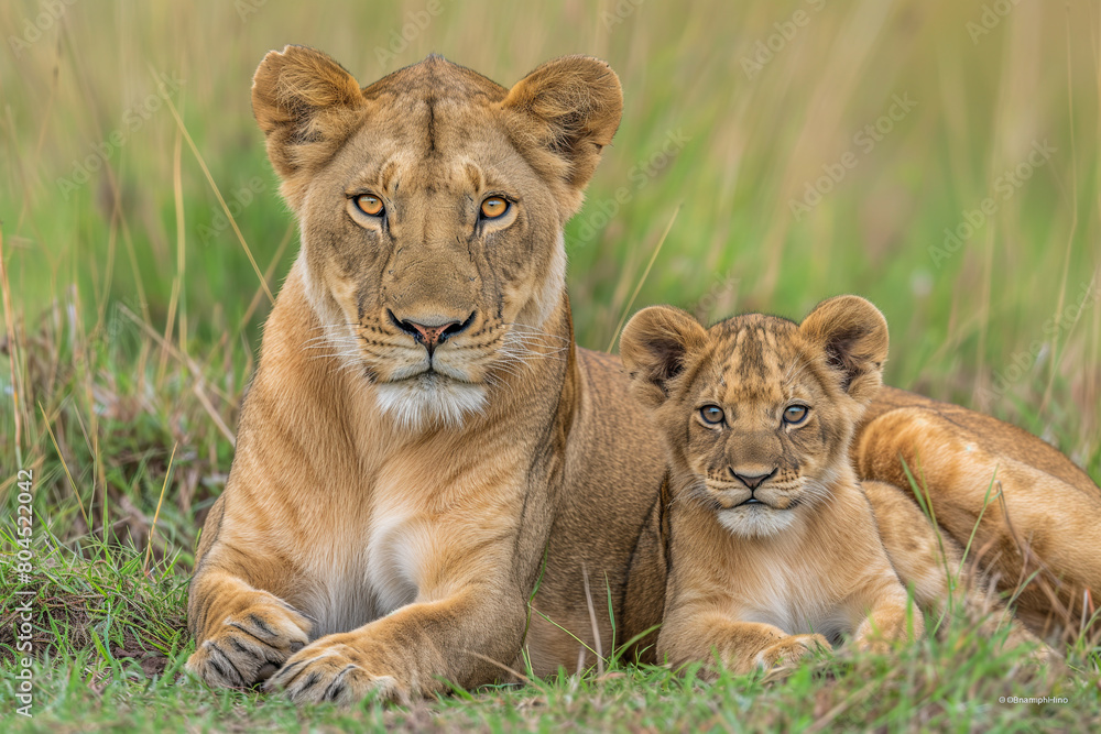 Lioness with its cub Lioness with its cub