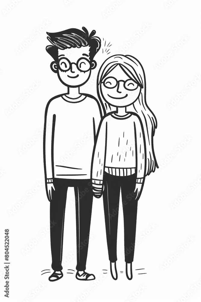 Hand drawn simple line illustration of a couple Hand drawn simple line illustration of a couple