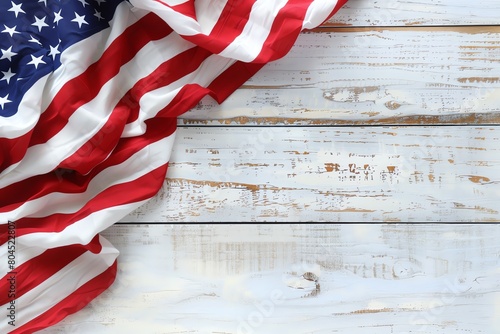 American flag on a white wooden background for 4th of July