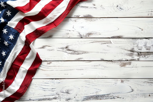 American flag on a white wooden background for 4th of July
