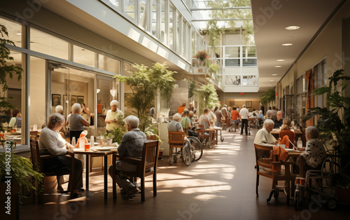 Caregivers assisting residents in community building. Generative AI