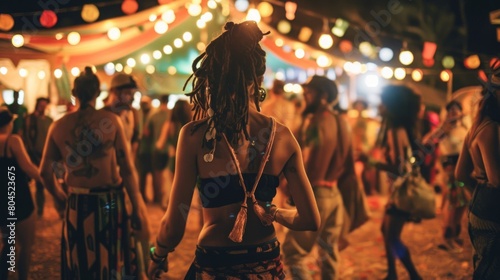 A woman with dreadlocks stands confidently in front of a diverse crowd of people  addressing them with determination and passion.