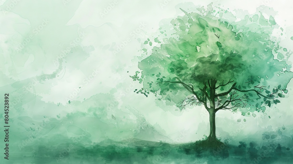 Water colour art, light green tree background generative ai images Water colour art, light green tree background generative ai images