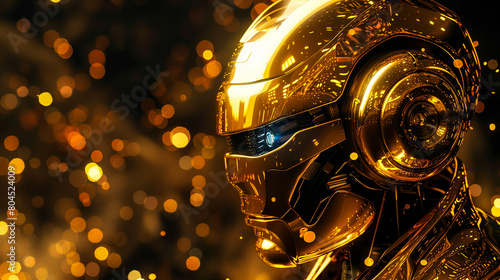 A futuristic golden robot with intricate engravings and glowing accents highlighting the fusion of technology and luxury