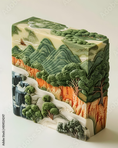 Exquisite Chinese landscape carving, vivid and lifelike, made of high-quality Hetian jade, showing the superb craftsmanship of the engraver. photo