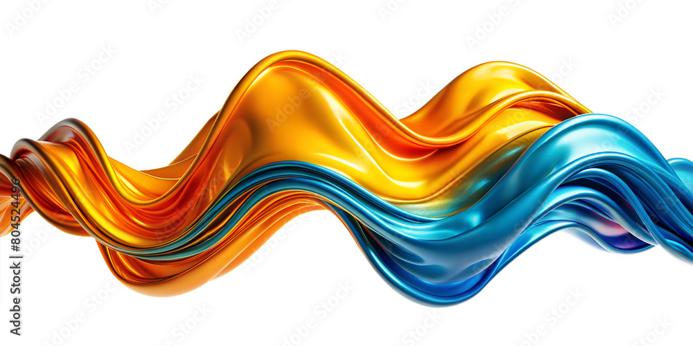Fototapeta premium Vibrant abstract waves in orange and blue flowing dynamically against a white background, showcasing fluid movement and modern design
