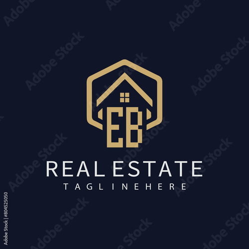 EB initial monogram logo for real estate with home shape creative design.