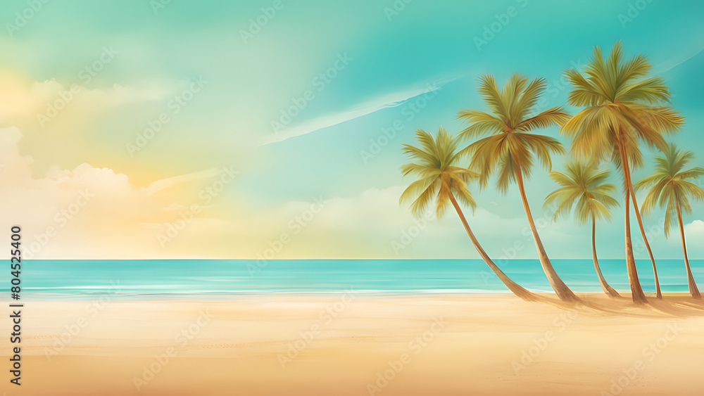 Summer Vacation Background with Beach, Sand, and Sunlight. Perfect for: Travel Agencies, Vacation Promotions, Beach-themed Designs.