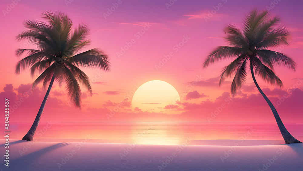 Summer Vacation Background with Beach, Sand, and Dusk. Perfect for: Travel Agencies, Vacation Promotions, Beach-themed Designs.
