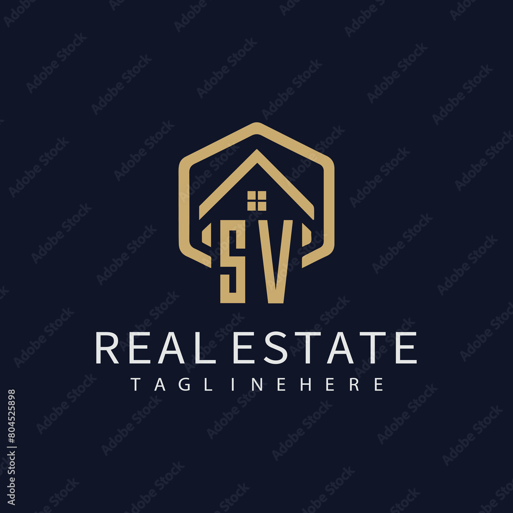 SV initial monogram logo for real estate with home shape creative design. SV initial monogram logo for real estate with home shape creative design.