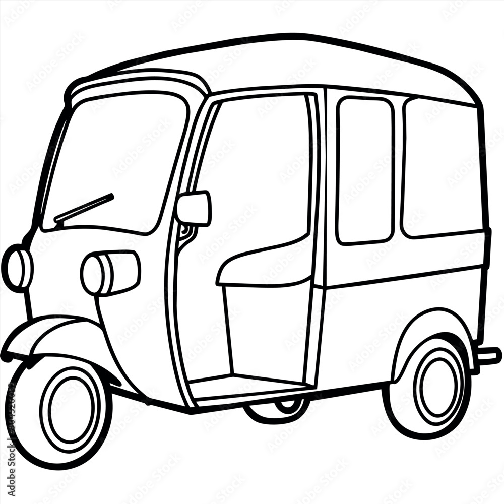 Auto Rickshaw outline illustration digital coloring book page line art drawing