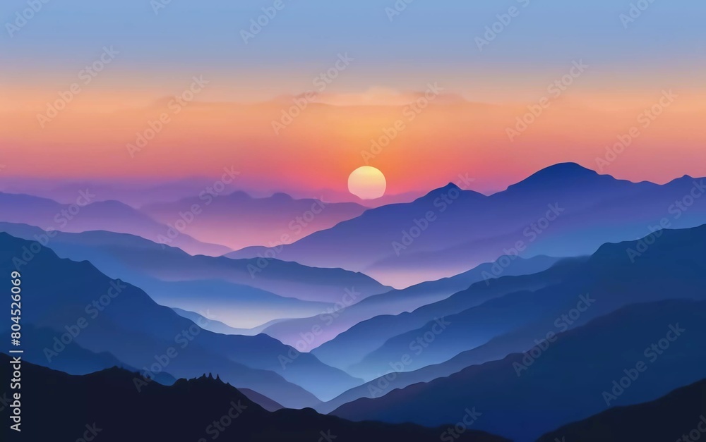 Fototapeta premium Very beautiful mountain sunrise or sunset vector landscape