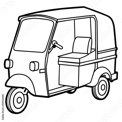 Auto Rickshaw outline illustration digital coloring book page line art drawing