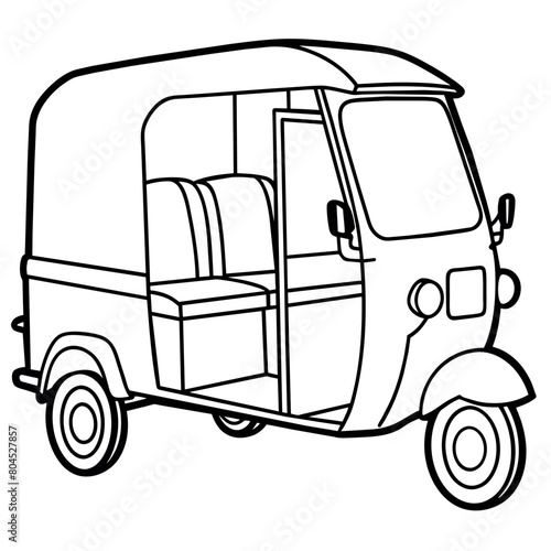 Auto Rickshaw outline illustration digital coloring book page line art drawing