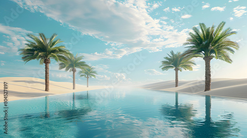 Tranquil Desert Oasis  Exploring Refreshing Pools and Serene Palm Trees in Photo Real Concept